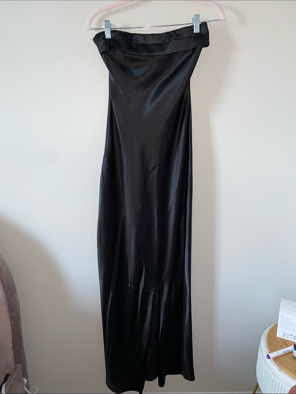 Altar'd State Black Satin Strapless Maxi Dress